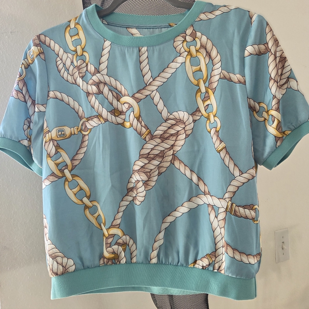 Women's Aqua Rope Print Short Loungewear Set